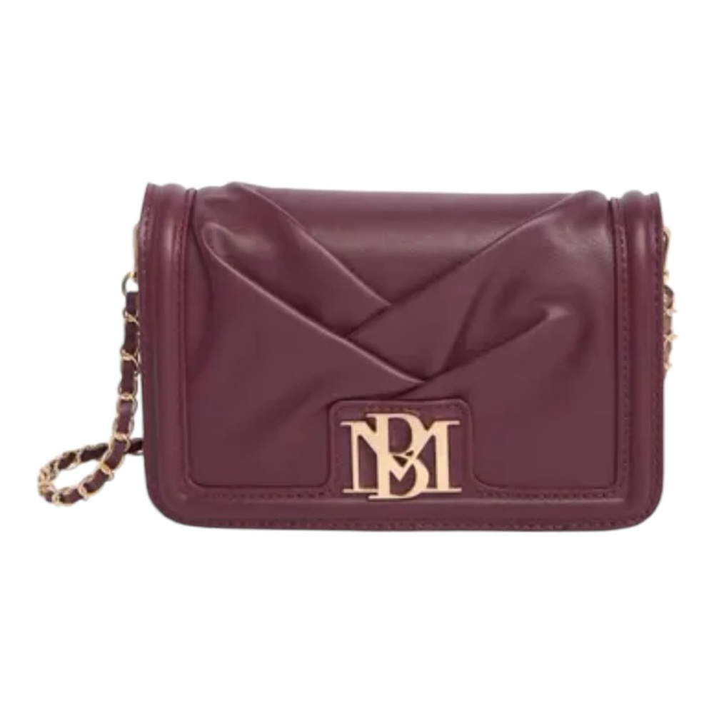 - Badgley Mischka Plum Vegan Leather Small Pleat Gold Chain Strap Crossbod…